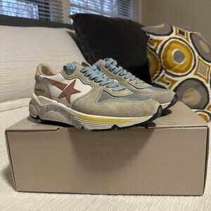 Limited Edition Golden Goose Running Sole Sneakers, white/grey/mauve, size 37